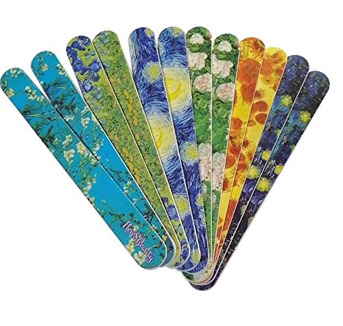 New8Beauty Emery Board Famous Art Van Gogh Starry Night (12-Pack) - Compact Nail Files - Stocking Stuffers Premium Quality Gift Ideas for Women and Men