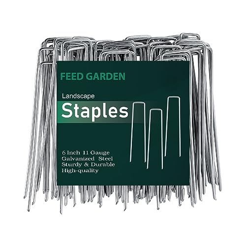 FEED GARDEN Galvanized Landscape Staples 6 Inch 50 Pack 11 Gauge Anti-Rust Garden Stakes Landscaping Fabric SOD Pins Yard Stakes for Weed Barrier Fabric