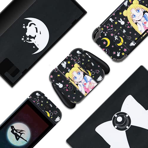 BelugaDesign Moon Switch Skin | Cute Pastel Sticker Wrap Vinyl Decal | Magic Girls Bow Anime Kawaii Japanese Cartoon l Compatible with Nintendo Switch (Switch Standard, Black)