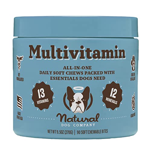 Natural Dog Company Multivitamin Chews (90 Pieces), Dog Vitamins and Supplements, Peanut Butter & Bacon Flavor, for Dogs of All Ages, Sizes, & Breeds, Supports Immune System