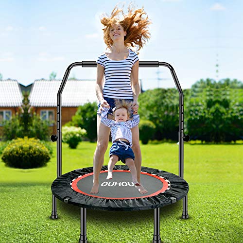 40' Foldable Mini Trampoline Trampoline for Adults Fitness Rebounder with 5 Levels Adjustable Foam Handle，Exercise Trampoline for Adults Indoor/Garden Workout Max Load 500lbs
