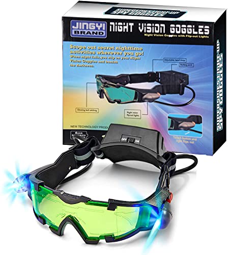 ALLOMN Spy Night Vision Goggles with Flip-Out, Adjustable Kids LED Night Green Lens Glasses for Hunting Racing Bicycling, Skying to Protect Eyes