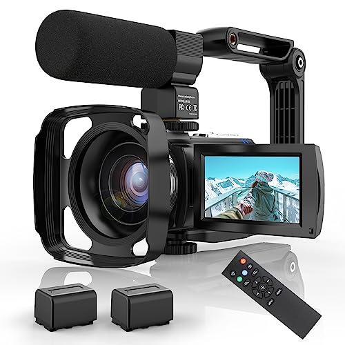 CUTELULY Video Camera Camcorder,HD 1080P 30FPS 36MP 270°Degree Rotation,16X Zoom Digital Camera, Night Vision Vlogging Camera for YouTube with External Microphone,Lens Hood, Remote Control, Stabilizer