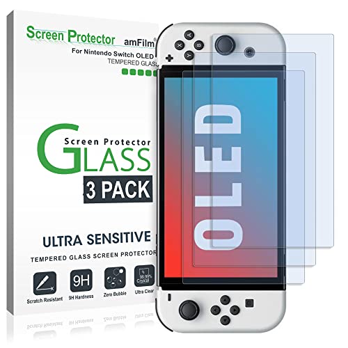 amFilm Tempered Glass Screen Protector Compatible with Nintendo Switch OLED model 2021 (3-Pack)