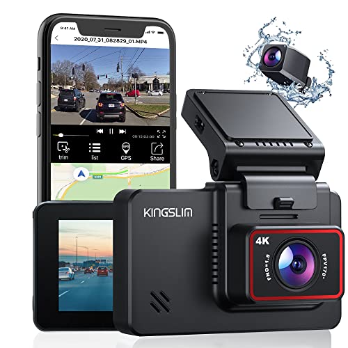 Kingslim D4 4K Dual Dash Cam with Built-in WiFi GPS, Front 4K/2.5K Rear 1080P Dual Dash Camera for Cars , 3' IPS Touchscreen 170° FOV Dashboard Camera with Sony Starvis Sensor, Support 256GB Max
