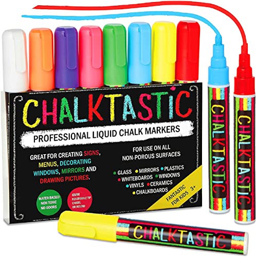 Chalktastic Chalkboard Markers for Kids Set of 8 Washable, Erasable Chalk Ink Dry Erase Pens for School, Chalkboard Menu Board & Glass Car Window - Neon, Pastel, White Chalk Pens - Gifts for Artists
