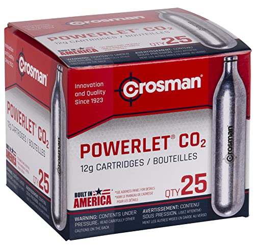 Crosman 12-Gram CO2 Powerlet Cartridges For Use With Air Rifles And Air Pistols, 25 count