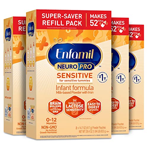 Enfamil NeuroPro Sensitive Baby Formula, Brain and Immune Support with DHA, Iron & Prebiotics, Lactose Sensitivity Infant Formula Inspired by Breast Milk, Non-GMO, Powder Refill Box