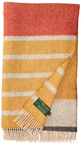 Biddy Murphy, Soft 100% Irish Merino Wool Throw Toss Blanket, 75' x 58' Inches, Imported from Ireland, Traditional Celtic Style, Heirloom Quality, Yellow Stripe