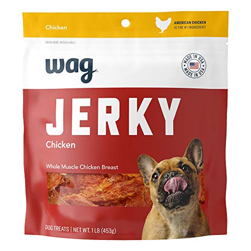 Amazon Brand – Wag Chewy Whole Muscle American Jerky Dog Treats – Chicken (1 lb)