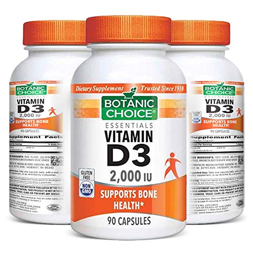 Botanic Choice Vitamin D3 - Supports Proper Calcium Absorption for Healthy Bones and Teeth - Promotes Strong Immune Function Healthy Heart and Colon - 90 Capsules (2000 IU Each)