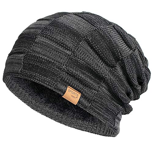 Vgogfly Slouchy Beanie for Men Winter Hats for Guys Cool Beanies Mens Lined Knit Warm Thick Skully Stocking Binie Hat Black