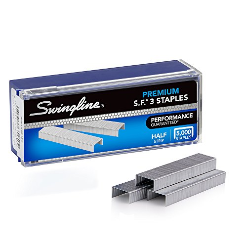 Swingline Staples, S.F. 3, Premium, 1/4' Length, Half Strips, Jam Free Staples for Swingline Stapler Heavy Duty, Perfect for Home Office Supplies, 25 Sheet Capacity, 105/Strip, 5000/Box, 1 Box (35440)