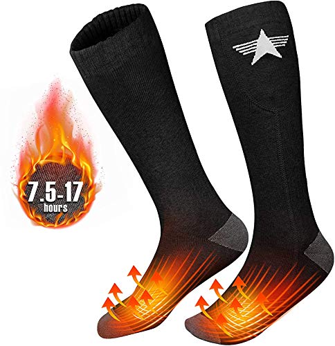 EEIEER Heated Socks for Men Women, Electric Rechargeable Battery Heating Socks for Winter Sports Ski Hunting Camping Hiking Riding Warm Cotton Socks Foot Warmer