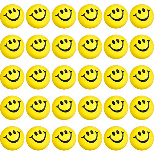 30 Pieces Smile Funny Face Stress Balls, Mini Foam Ball, Stress Relief Smile Balls for School Carnival Reward, Valentine Party Bag Gift Fillers(Yellow)