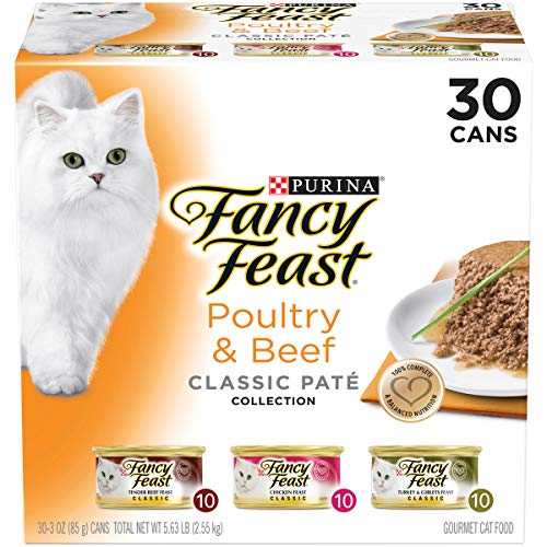 Fancy Feast Poultry and Beef Feast Classic Pate Collection Grain Free Wet Cat Food Variety Pack - (30) 3 oz. Cans