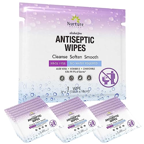 Individually Wrapped Nurture Antibacterial Body & Hand Wipes | Alcohol-Free Antiseptic Wet Disinfecting Sanitizer Towelettes 4 Germ Removal, Sanitizing Hands | Natural Cleaning Cloths | Adults & Baby