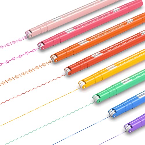 Aechy Colored Curve Pens for Note Taking, Dual Tip Markers with 5 Different Curve Shapes & 8 Colors Fine Lines, Cool Pens for Teenage Kids Writing Journaling Drawing Scrapbook Art Office(Rainbow)