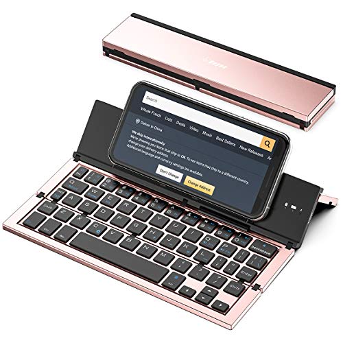Geyes Folding Bluetooth Keyboard, Portable Travel Foldable Keyboard for iPhone Xs max/x/14/13 /12/11 Plus Pro/iPad/iPad Mini 4, Samsung Android Tablet Smart Phone (Rose Gold)