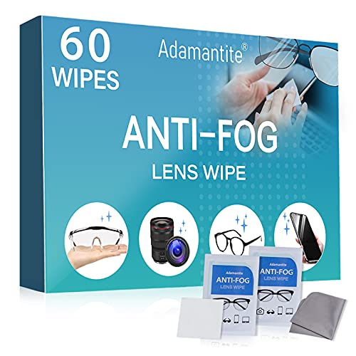 Anti Fog Wipes for Glasses, Pre-moistened & Individually Wrapped Antifog Lens Cleaning Eyeglasses Wipe with Microfiber Cloth, for Camera Lenses, Face Shields, Ski Masks or Swim Goggles (60 Count)