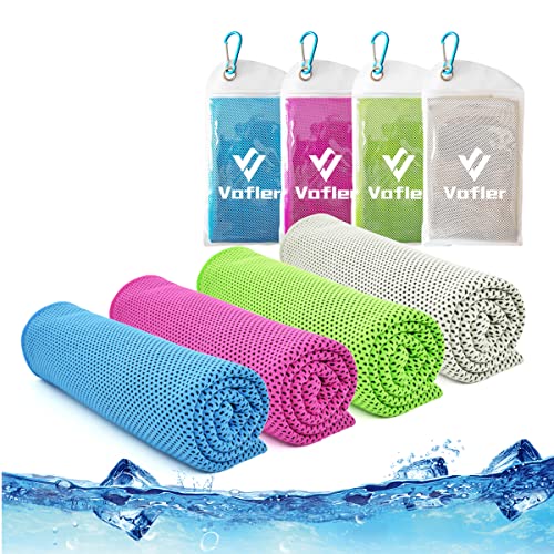 Cooling Towel,Vofler [4 Pack] Cool Towels Microfiber Chilly Ice Cold Head Band Bandana Neck Wrap (40'x 12') for Athlete Men Women Youth Kids Dogs Yoga Outdoor Golf Running Hiking Sports Camping Travel