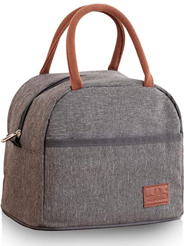 Insulated Lunch Bag For Women & Men Work Picnic or Travel , Reusable Lunch Box With Pocket ,Teen Cooler Tote Bag Girls (Gray)