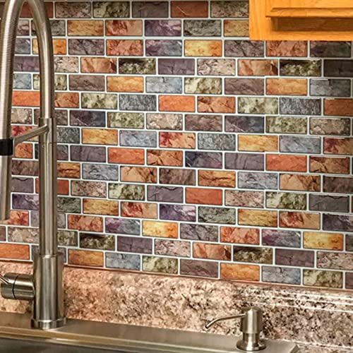 Art3d 10-Piece Peel & Stick Kitchen/Bathroom Backsplash Sticker, 12' X 12' Colorful Marble Tile Design