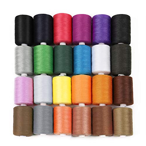 HAITRAL Sewing Thread Sets - 24-Color Spools Thread Mixed Cotton, 1000 Yards Sewing Kits Thread for Sewing Machine, DIY Sewing