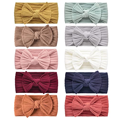 Niceye Handmade Baby Headbands Stretchy Nylon Headband with Bows for Infant Baby Toddler Girls- Pack of 10