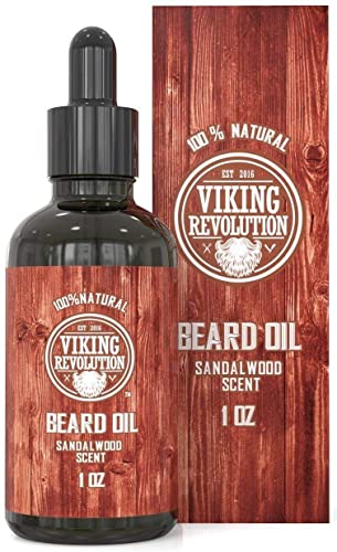 Viking Revolution Beard Oil Conditioner - All Natural Sandalwood Scent with Argan & Jojoba Oils - Softens & Strengthens Beards and Mustaches for Men (Sandalwood, 1 Pack)