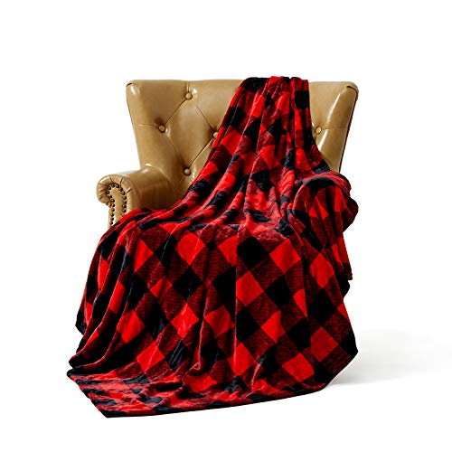 FFLMYUHUL I U Fuzzy Throw Blanket with Super Soft and Warm Throw Flannel Blanket … (Tz01-red Check, 50' L x 60' W)