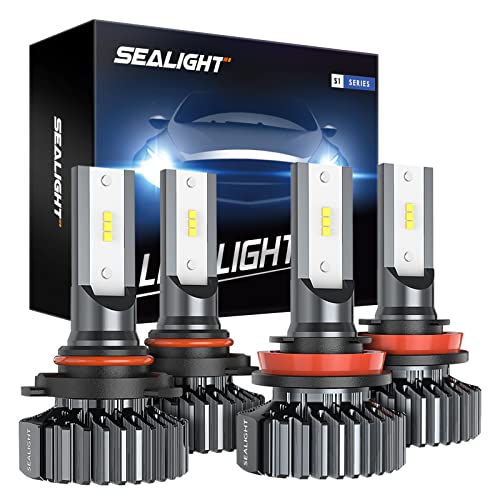 SEALIGHT 9005/HB3 H11/H9/H8 LED Bulbs Combo, Super Bright Cool White, Plug and Play, Pack of 4