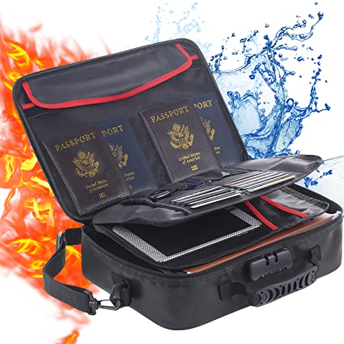 SEKAM Fireproof Document Bag with Lock & Fireproof Money Bag for Cash Set, Fireproof Document Safe Organizer for Travel, Fireproof File Storage Bag with Lock, Multi-Layer Portable File Organizer Black