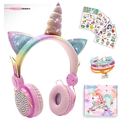 SVYHUOK Girls Pink Unicorn Wired Headphones,Cute Cat Ear Kids Game Headset for Boys Teens Tablet Laptop PC,Over Ear Children Headset withMic,for School Birthday Xmas Gifts…