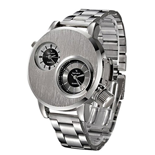 IEason,New Mens Stainless Steel Date Military Sport Quartz Analog Wrist Watch (Silver)