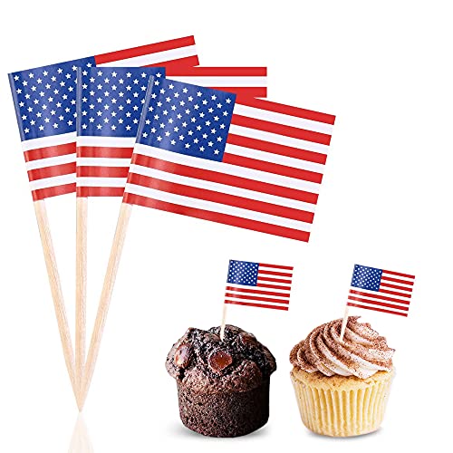 Efivs Arts 100 Pcs 4th of July American Toothpick Flag Toppers Cake Decorations Independence Day Patriotic Cupcake Toppers Picks for Army Graduation Party Supplies