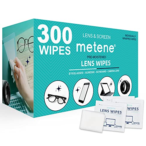 Metene Lens Cleaning Wipes, 300 Pre-Moistened Individually Electronic Glasses Wipes for Eyeglasses, Camera Lenses, Laptop,Phone and Computer Screen, 5.9”x4.6“