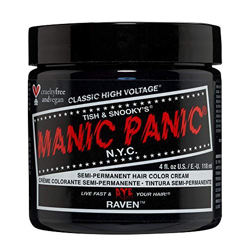 MANIC PANIC Raven Black Hair Dye - Classic High Voltage - Semi Permanent Cool-toned Black Hair Color With A Blue/Green Undertone - Vegan, PPD And Ammonia Free (4oz)