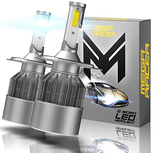 Mega Racer 2 Sided H4/9003/HB2 LED Headlight Bulb - Hi/Lo Beam 40 Watt 6000K Diamond White 8000 Lumen COB IP68 Waterproof Rating, 2 Pieces