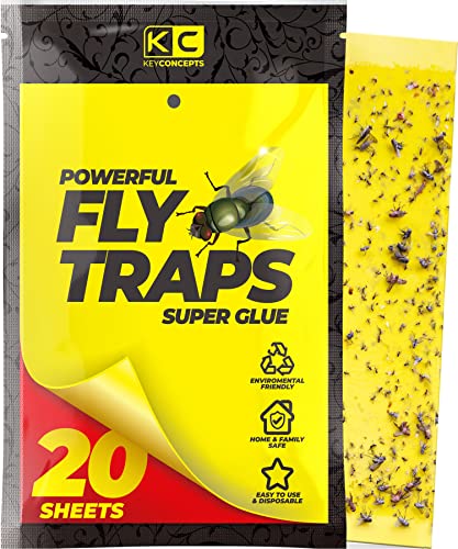 Yellow Sticky Traps (20 Pack), Fruit Fly Trap (Gnat Trap Indoor & Outdoor), Fly Paper, Fruit Fly Killer, Gnat Traps for House Plants, Fruit Fly Traps for Kitchen, Indoor Fly Traps, Fly Strips
