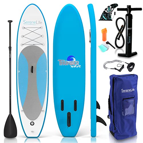 SereneLife Inflatable Stand Up Paddle Board (6 Inches Thick) with Premium Accessories & CarryBag | Wide Stance, Bottom Fin for Paddling, Surf Control, Non-Slip Deck