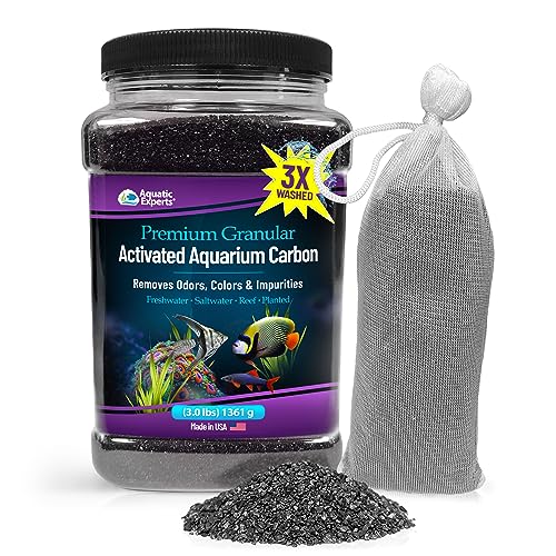Premium Activated Carbon - Aquarium Carbon for Fish Tank Filter - Aquarium Filter Media - Aquarium Charcoal for Fish Tanks - Activated Charcoal Bulk (Granulated, 3 lbs with Fine Mesh Bag)