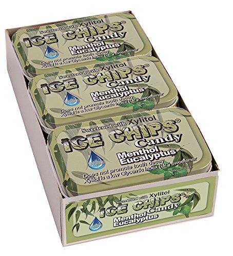 ICE CHIPS Xylitol Candy Tins (Menthol Eucalyptus, 6 Pack) - includes ICE CHIPS BAND as shown