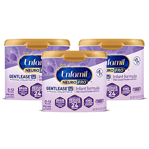 Enfamil NeuroPro Gentlease Baby Formula Gentle Milk Powder Reusable Tub, 19.5 oz.- MFGM, Omega 3 DHA, Probiotics, Iron & Immune Support, Pack of 3 (Package May Vary)