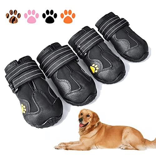 XSY&G Dog Boots,Waterproof Dog Shoes,Dog Booties with Reflective Rugged Anti-Slip Sole and Skid-Proof,Outdoor Dog Shoes for Medium Dogs 4Pcs-Size 3