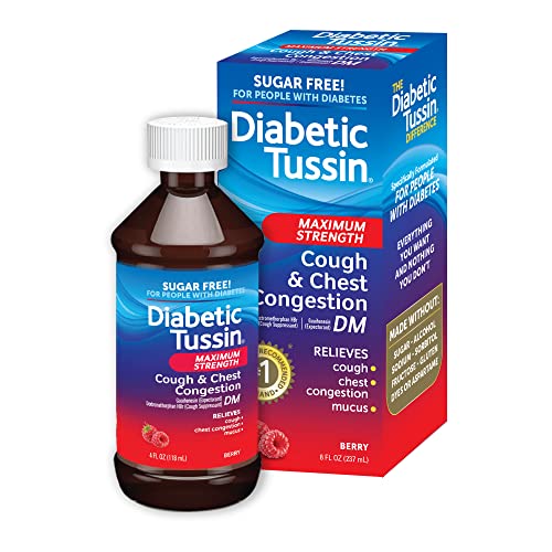 Diabetic Tussin DM Maximum Strength Cough Medicine with Chest Congestion Relief - 8 Fl oz - Liquid Cough Syrup, Safe for Diabetics, Berry Flavored