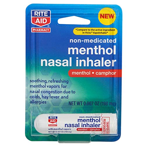 Rite Aid Menthol Nasal Inhaler - 0.007 oz | Nasal Decongestant with Soothing Menthol Vapors for Colds, Hay Fever, Allergies | Nasal Inhalers | Stuffy Nose Relief | Vapor Rub