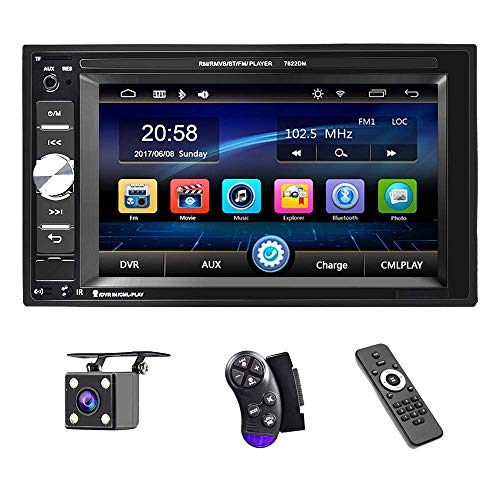 UNITOPSCI Double Din Car Stereo Car Multimedia Player Bluetooth Audio and Calling 6.2 Inch LCD Touchscreen Monitor, MP5 Player WMA USB SD Auxiliary Input FM Radio with Backup Camera Remote Control