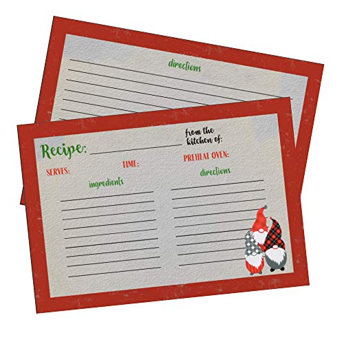 XGATML 4' x 6' Recipe Cards (Set of 50) Gnome for The Holidays Style | Double Sided Cardstock Perfect for Cookie Exchange
