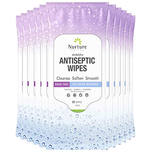 Nurture Antibacterial Body & Hand Wipes - Alcohol-Free Antiseptic Wet Sanitizer Towelettes for Germ Removal, Disinfecting Skin, Sanitizing Hands | Natural Moist Cleaning Cloths For Adults, Kids & Baby